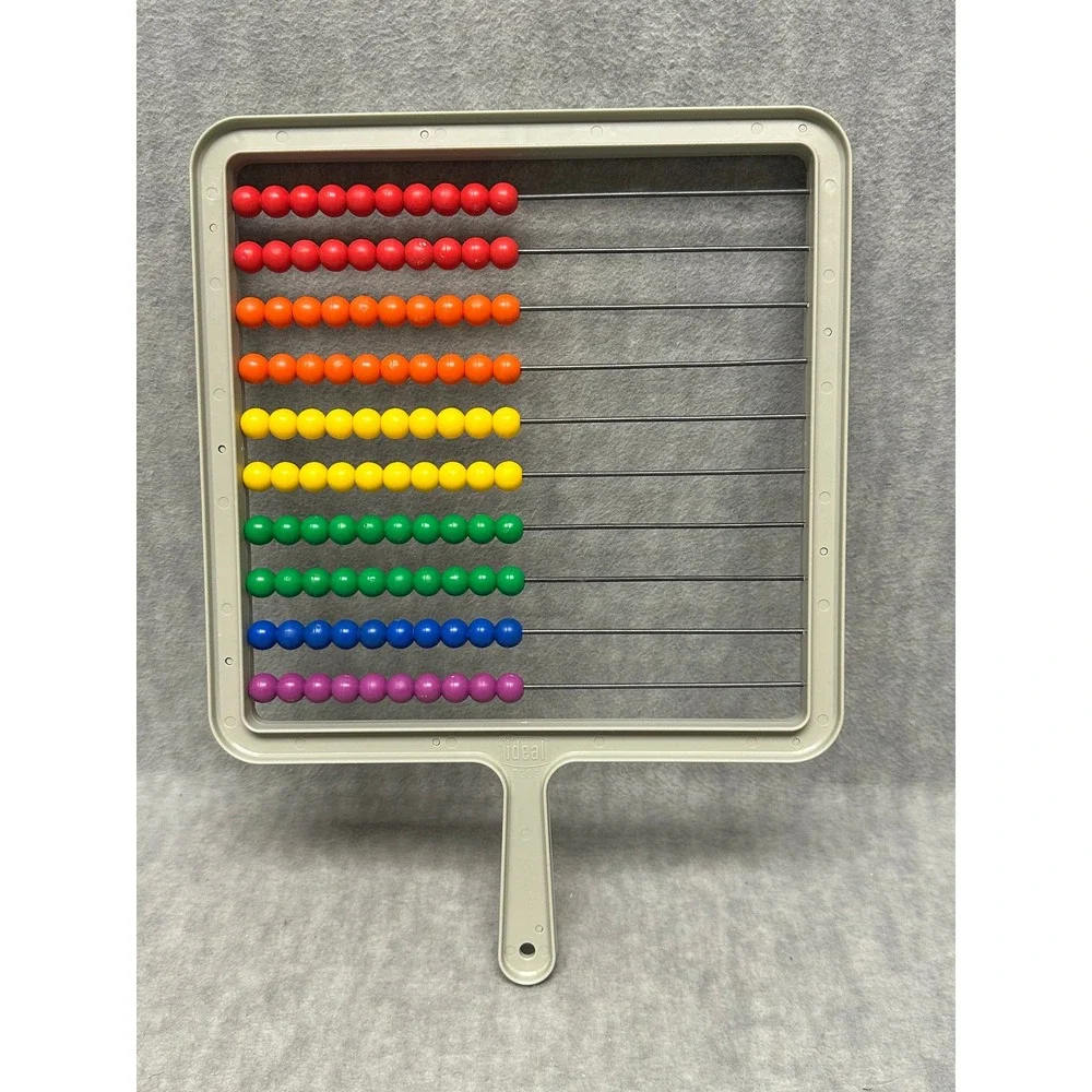 Vintage Ideal Student Abacus Gray Rainbow 100 Beads Math Learning Tool 7303